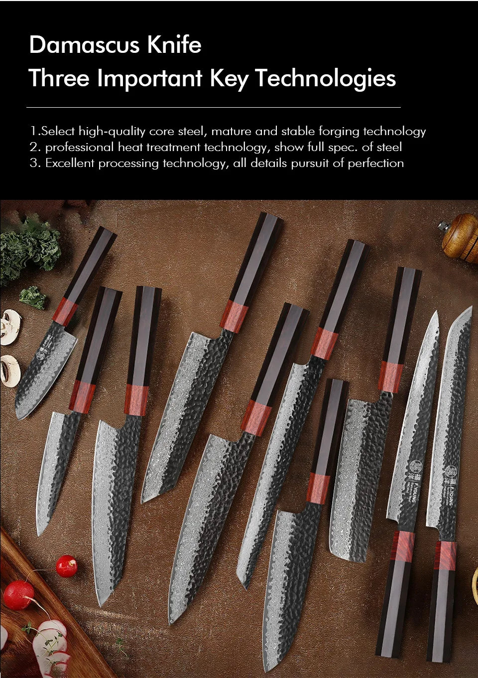 F.YOUNG Japanese Damascus Professional Kitchen Knives