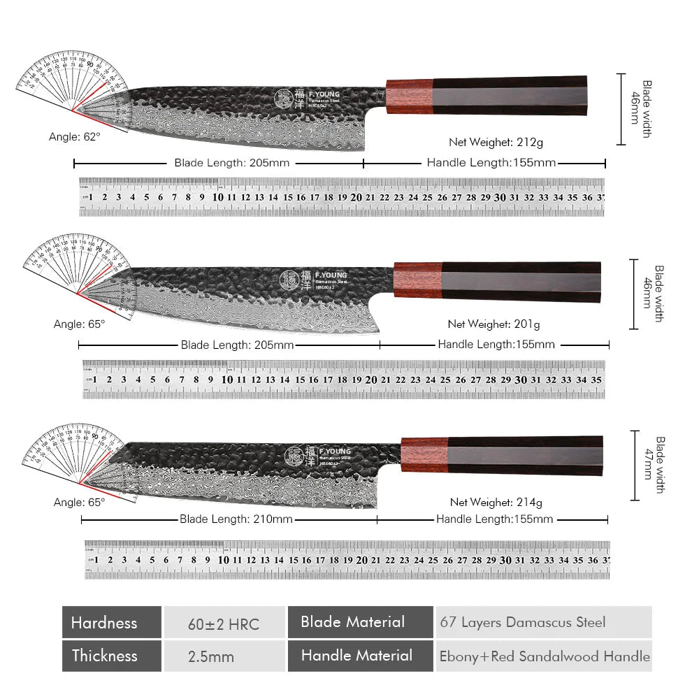 F.YOUNG Japanese Damascus Professional Kitchen Knives