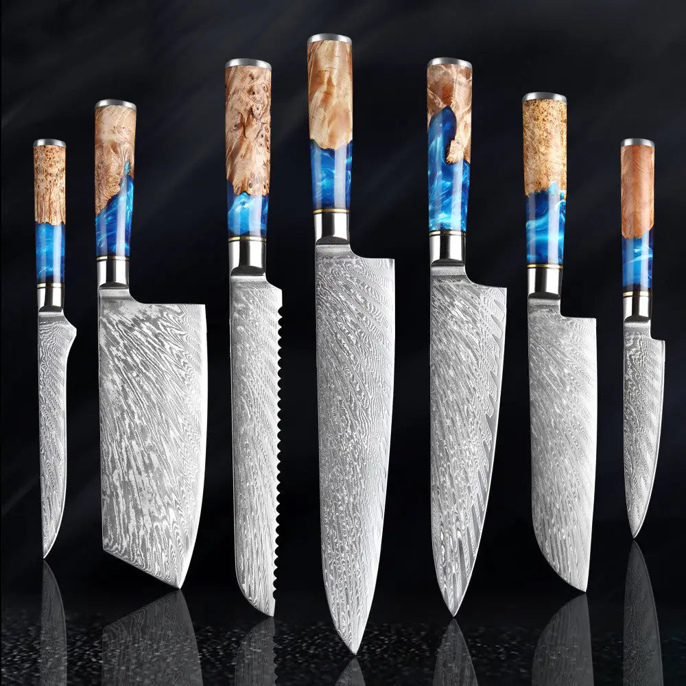 Japanese Damascus Professional Kitchen Knives (Silver Resin Handle)